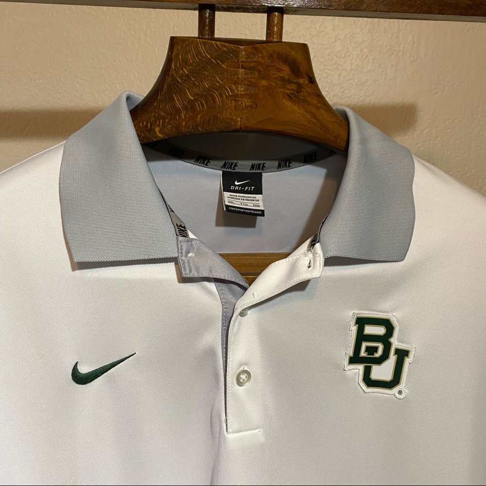 Baylor Bears Nike Dri-Fit Polo Shirt Men's White & Gray Size XXL / 2XL Golf BU